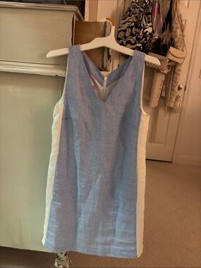 Island Company Blue and White Linen Shift Dress
